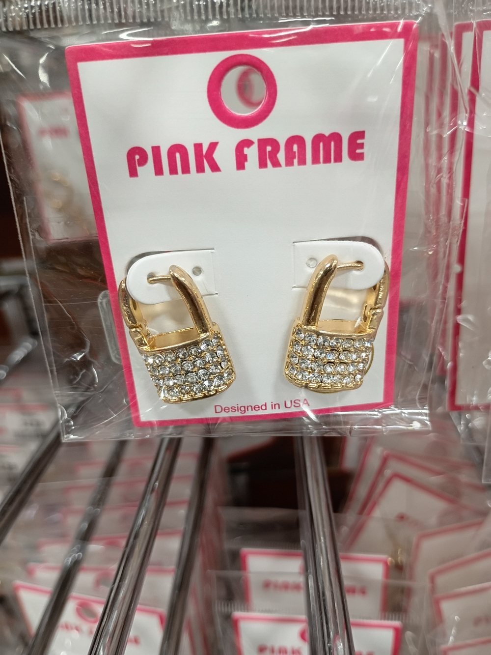 Gold Crystal Padlock Hoop Earrings -